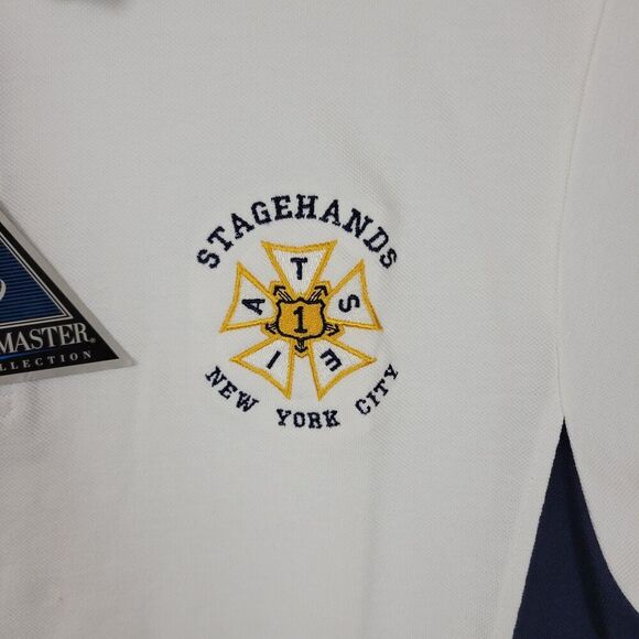 Stagehands Union NYC Polo Shirt Men's Large White Navy New York USA Made - Picture 2 of 11